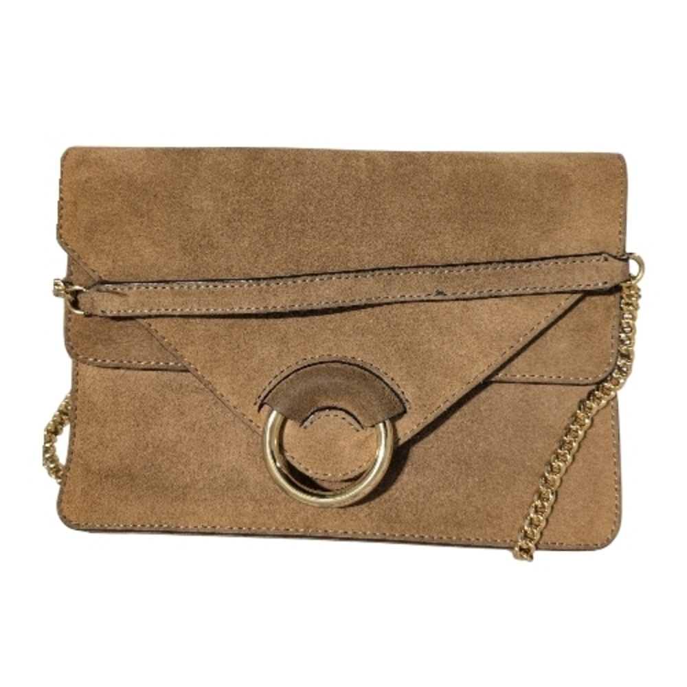Banana Republic Tan Suede Italian Leather Accordion Bag with Gold Ring - Picture 10 of 12